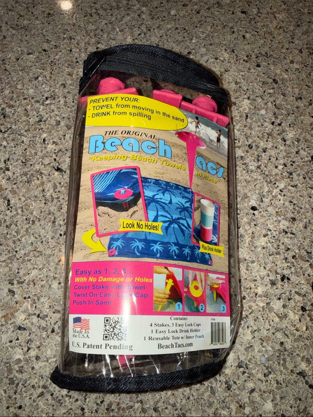 The Original Beach Tacs - Pink Beach Towel Anchors- New in Bag